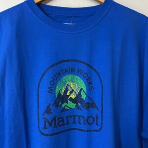 Marmot Shirt Mens XXL Blue Mountain Works Graphic Organic Cotton Tee NWT